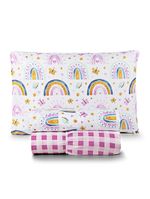 Jogo de cama lençol lutti solteiro infantil 200 fios estampado 3 peças arco íris rainbow rosa