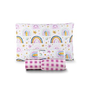 Jogo de cama lençol lutti solteiro infantil 200 fios estampado 3 peças arco íris rainbow rosa