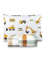 Jogo de cama lençol lutti solteiro infantil 200 fios estampado 2 peças trator caminhão branco