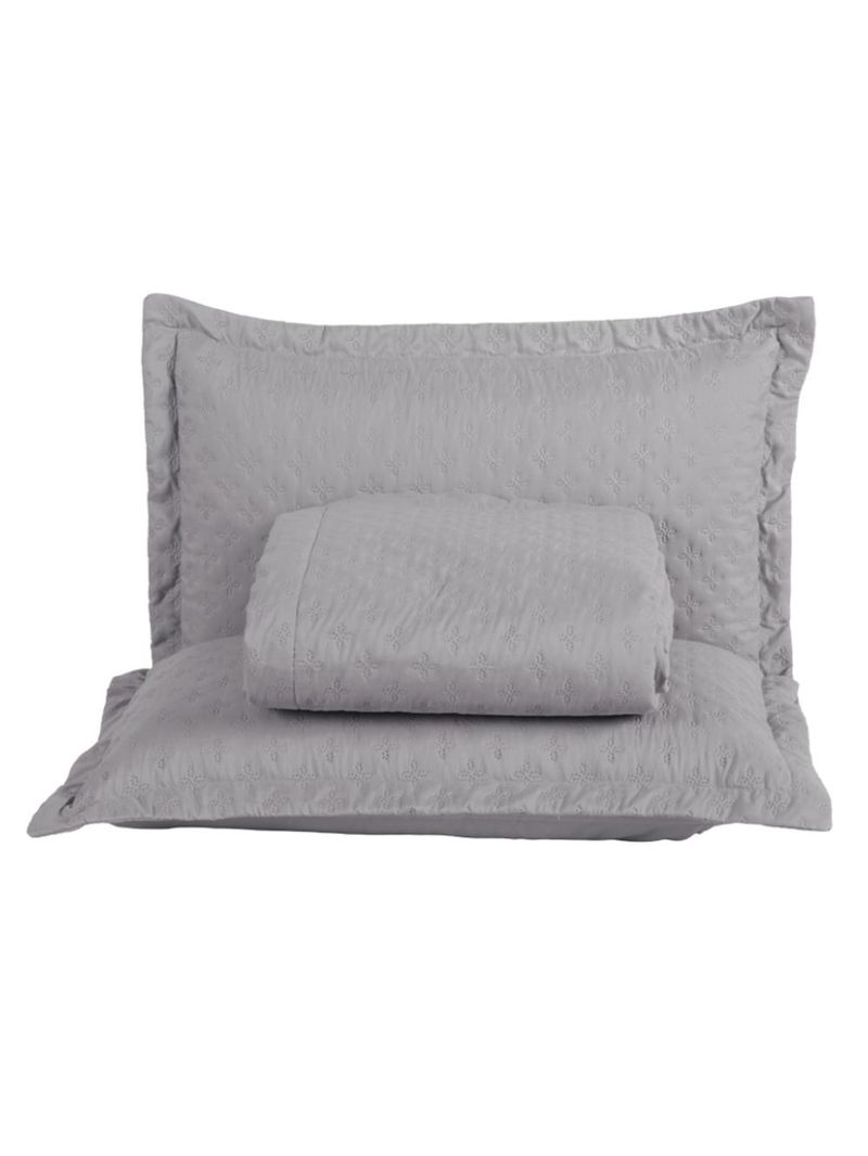 Kit cobre leito colcha atualle queen dupla face microfibra 3 peças - cinza