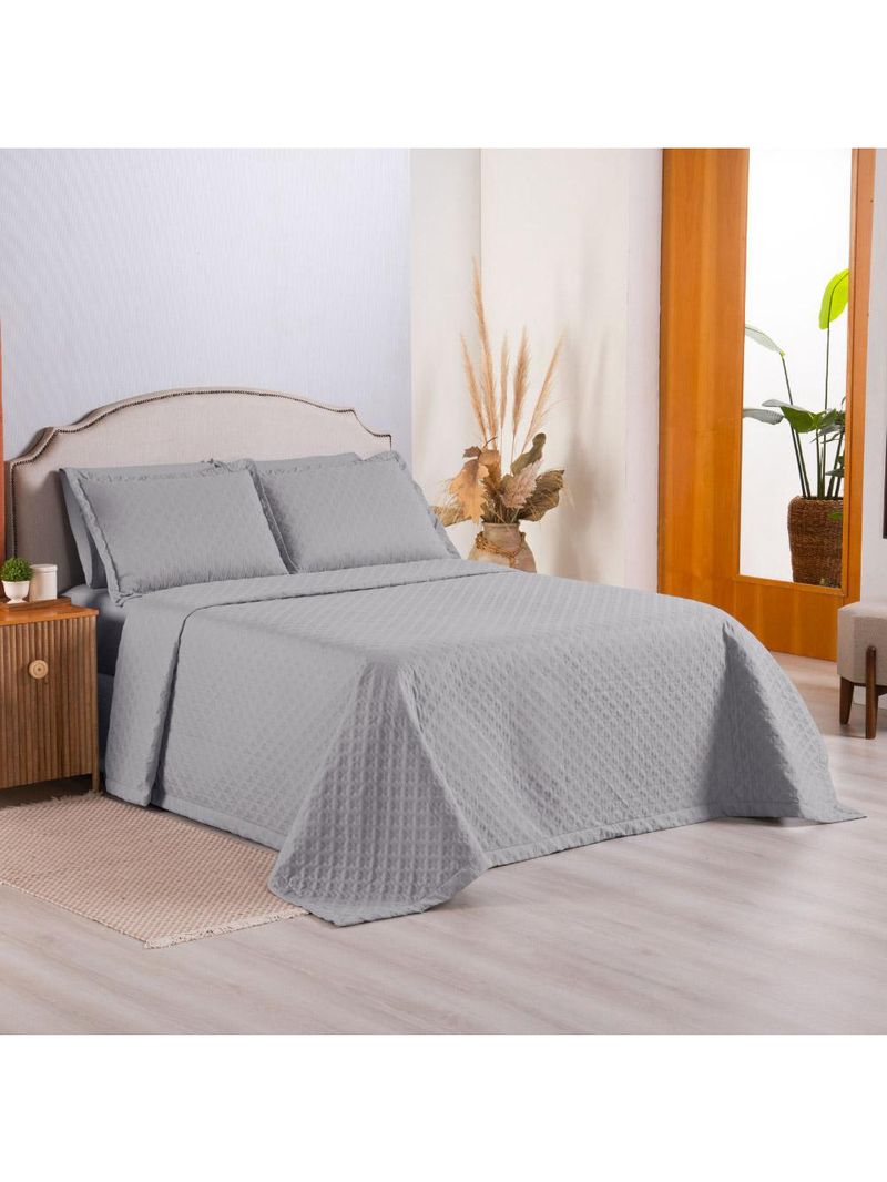 Kit cobre leito colcha atualle queen dupla face microfibra 3 peças - cinza