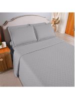 Kit cobre leito colcha atualle queen dupla face microfibra 3 peças - cinza