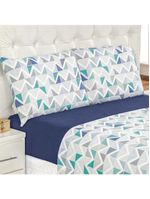 Jogo de cama quality casal padrão estampado malha  algodão 4 peças - azul geométrico