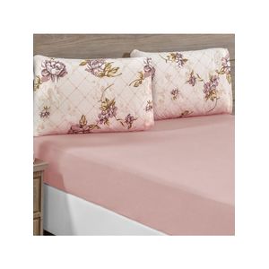 Jogo de cama lençol siena casal malha estampada algodão 3 peças - rosê florido