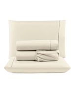 Kit c/ 4 jogos cama lençol unique casal padrão micro percal 400 fios ponto palito 4 peças - rosê + palha