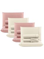 Kit c/ 4 jogos cama lençol unique casal padrão micro percal 400 fios ponto palito 4 peças - rosê + palha