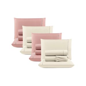 Kit c/ 4 jogos cama lençol unique casal padrão micro percal 400 fios ponto palito 4 peças - rosê + palha