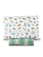 Jogo de cama lençol lutti solteiro infantil 200 fios estampado 3 peças dinossauro verde