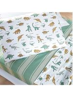 Jogo de cama lençol lutti solteiro infantil 200 fios estampado 3 peças dinossauro verde