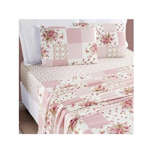 Jogo de cama lençol dallas solteiro microfibra 2 peças - rosa matura patchwork