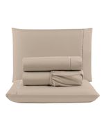 Kit c/ 4 jogos cama lençol unique casal padrão micro percal 400 fios ponto palito 4 peças - avelã + palha