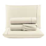 Kit c/ 4 jogos cama lençol unique casal padrão micro percal 400 fios ponto palito 4 peças - avelã + palha