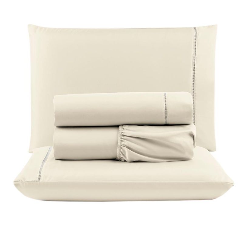 Kit c/ 4 jogos cama lençol unique casal padrão micro percal 400 fios ponto palito 4 peças - avelã + palha