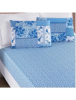 Jogo de cama lençol dallas casal padrão microfibra 3 peças - azul sereno patchwork