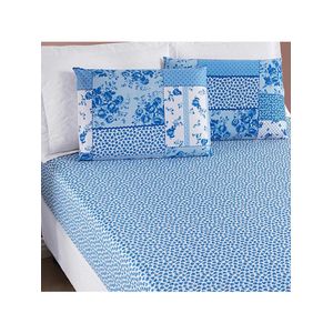 Jogo de cama lençol dallas casal padrão microfibra 3 peças - azul sereno patchwork