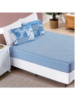 Jogo de cama lençol dallas casal padrão microfibra 3 peças - azul sereno patchwork