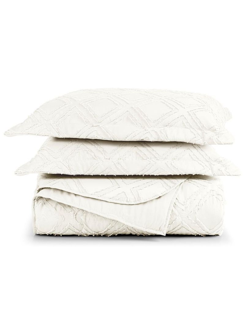 Kit cobre leito colcha adele queen dupla face micropercal 300 fios 3 peças - branco off white