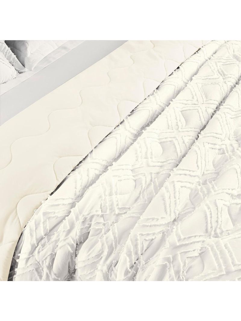 Kit cobre leito colcha adele queen dupla face micropercal 300 fios 3 peças - branco off white