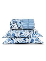 Kit cobre leito colcha belle casal padrão estampado dupla face 400 fios 3 peças florido azul