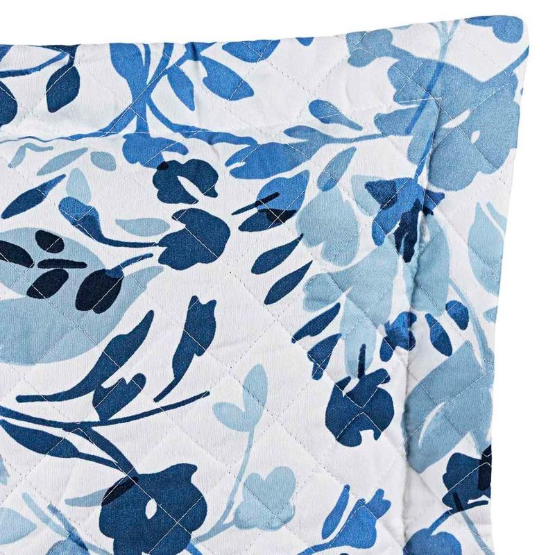 Kit cobre leito colcha belle casal padrão estampado dupla face 400 fios 3 peças florido azul