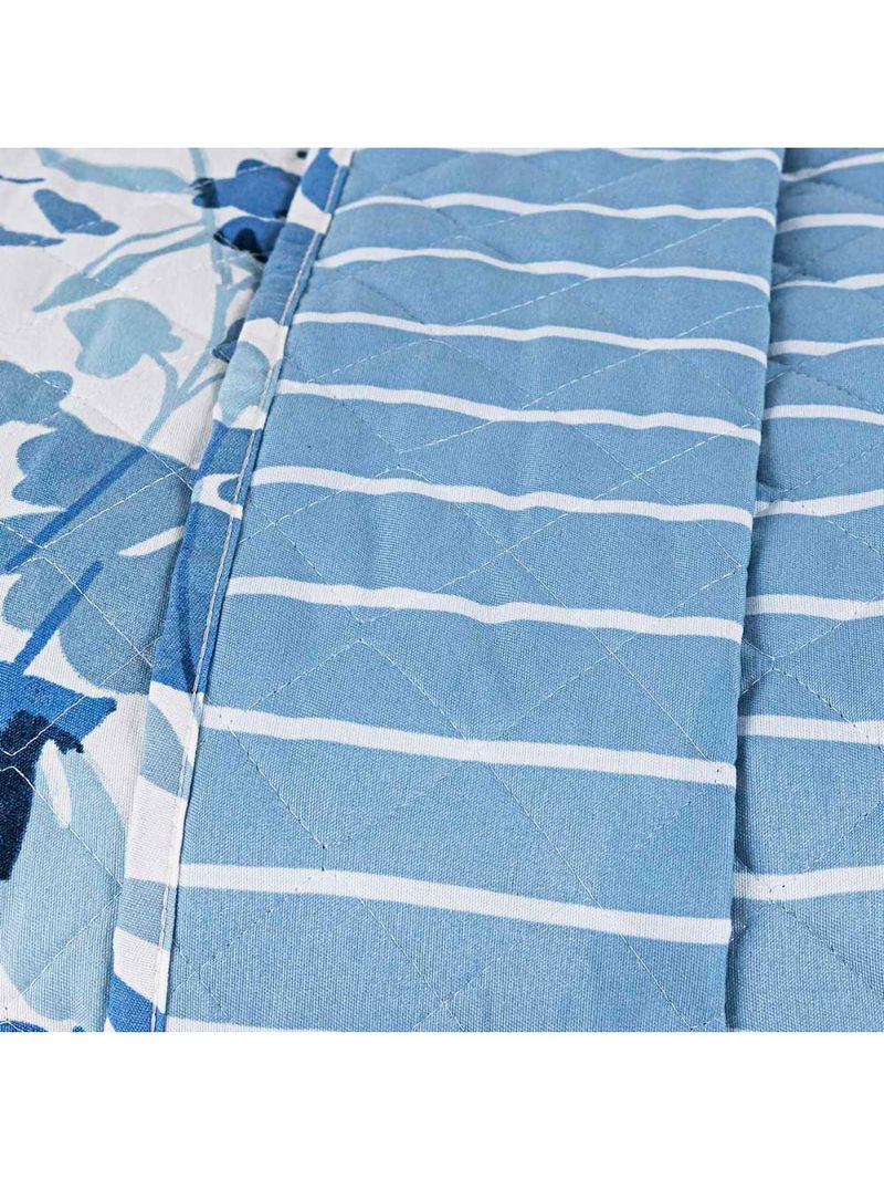 Kit cobre leito colcha belle casal padrão estampado dupla face 400 fios 3 peças florido azul