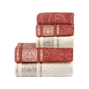 Jogo de banho toalhas malau decorado algodão 5 peças - terracota e palha