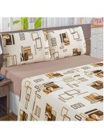 Jogo de cama quality solteiro estampado malha algodão 3 peças - avelã