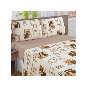 Jogo de cama quality solteiro estampado malha algodão 3 peças - avelã