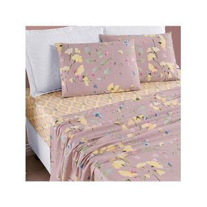 Jogo de cama lençol dallas queen microfibra 4 peças - rosê lavanda floral