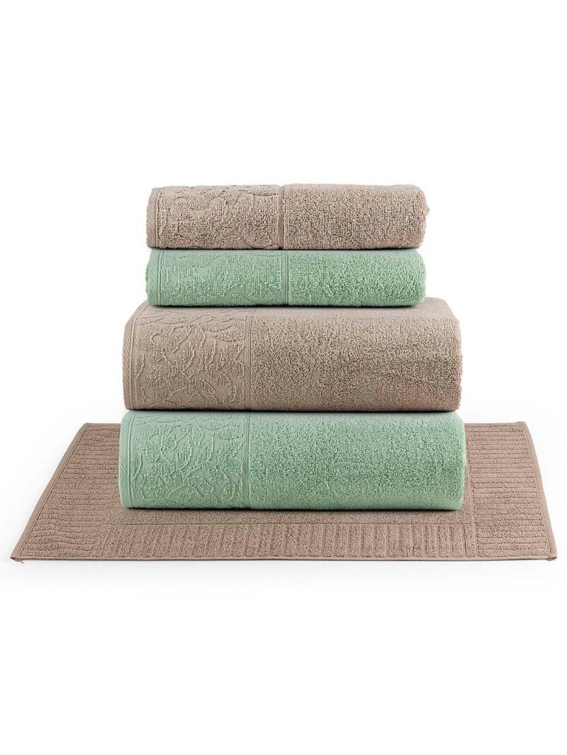 Jogo de banho blume toalhas macias 100% algodão fio penteado 5 peças verde e bege