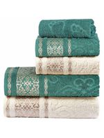 Jogo de banho toalhas malau decorado algodão 5 peças - verde e palha