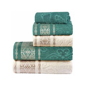 Jogo de banho toalhas malau decorado algodão 5 peças - verde e palha