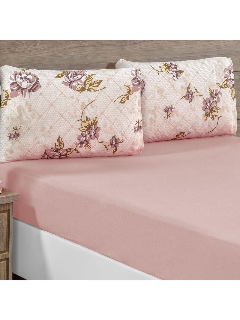 Jogo de cama lençol siena solteiro malha estampada algodão 2 peças - rosê florido