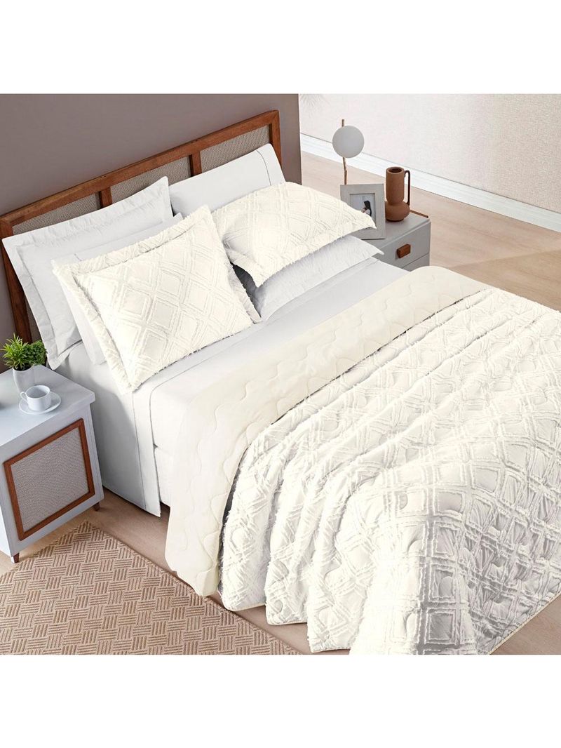 Kit cobre leito colcha adele king dupla face micropercal 300 fios 3 peças - branco off white