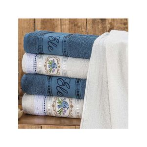 Jogo de toalhas de banho bordado ponto russo pássaros 100% algodão 5 peças - azul