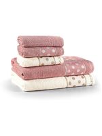 Jogo de banho meggy poá bolinhas toalhas macias 100% algodão 5 peças rosê e pérola