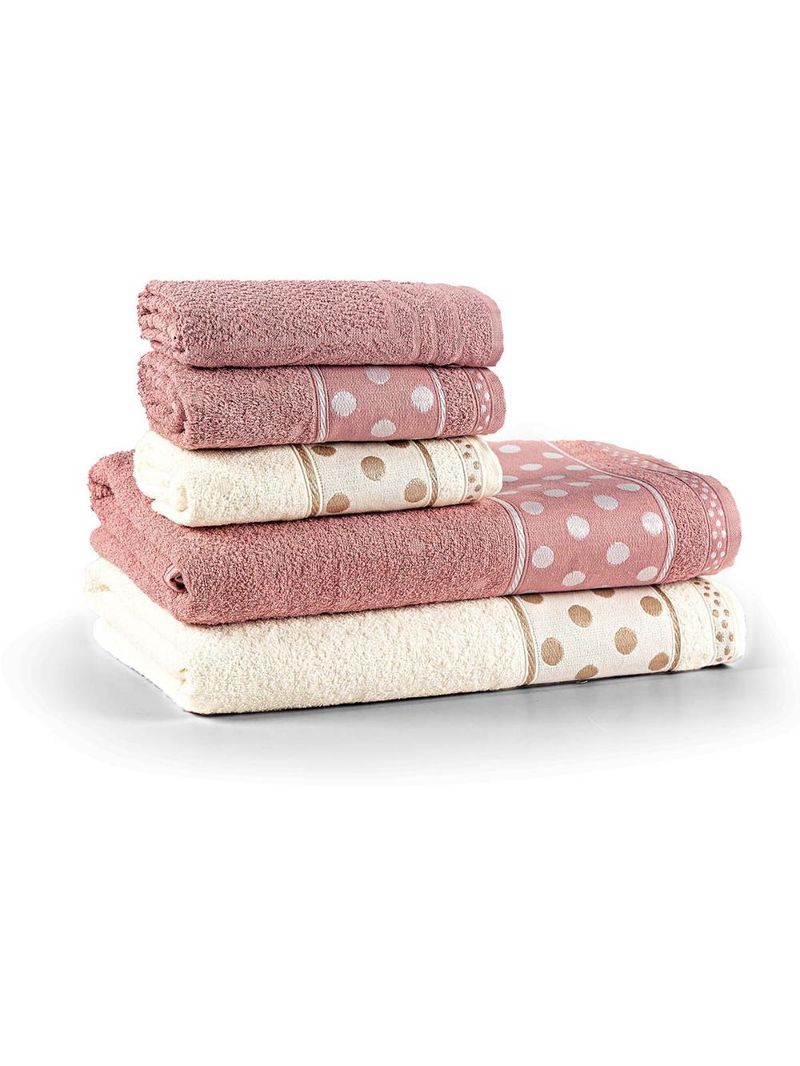 Jogo de banho meggy poá bolinhas toalhas macias 100% algodão 5 peças rosê e pérola