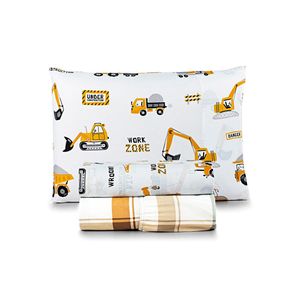 Jogo de cama lençol lutti solteiro infantil 200 fios estampado 3 peças trator caminhão branco