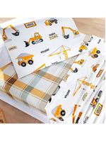 Jogo de cama lençol lutti solteiro infantil 200 fios estampado 3 peças trator caminhão branco