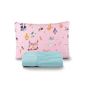 Jogo de cama lençol lutti solteiro infantil 200 fios estampado 2 peças raposa foxy rosa