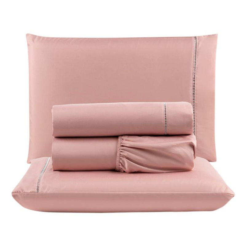 Kit c/ 4 jogos cama lençol unique casal padrão micro percal 400 fios ponto palito 4 peças - rosê + cinza