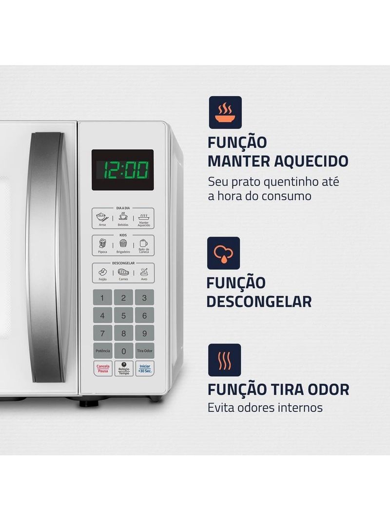 Micro-ondas mondial mo-01-21-w com função tira odor e manter aquecido branco - 21l