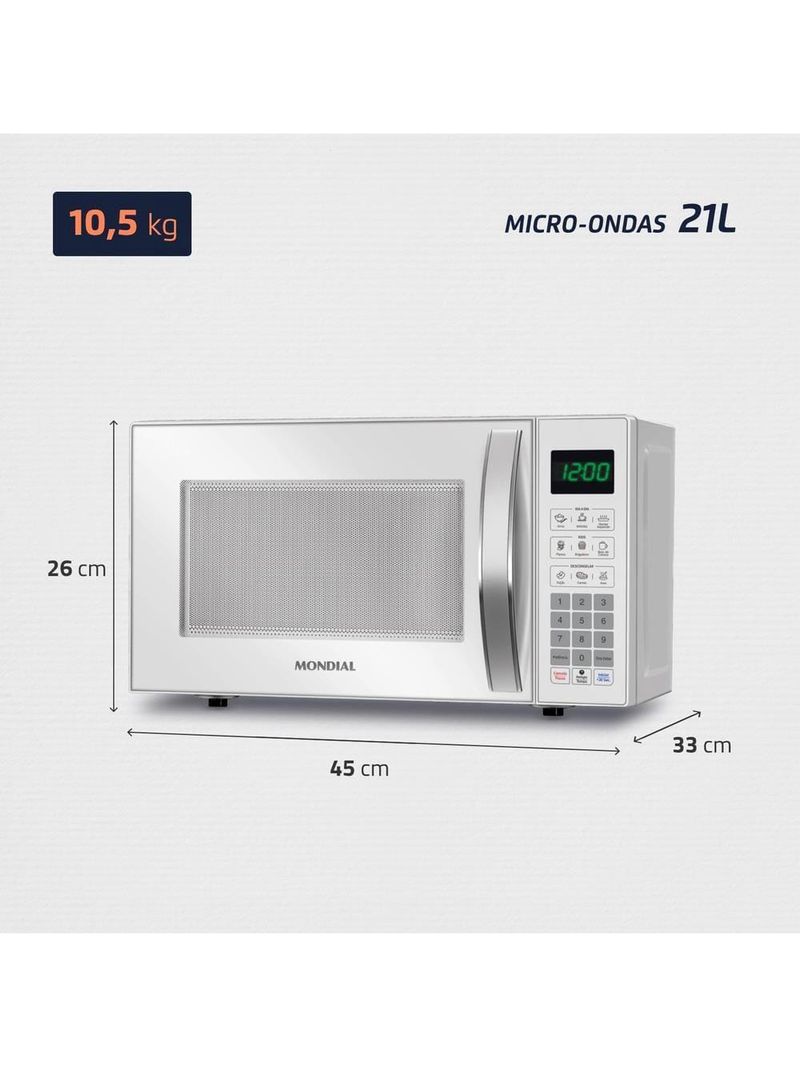 Micro-ondas mondial mo-01-21-w com função tira odor e manter aquecido branco - 21l