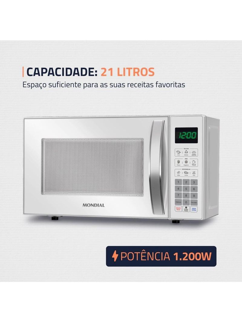 Micro-ondas mondial mo-01-21-w com função tira odor e manter aquecido branco - 21l