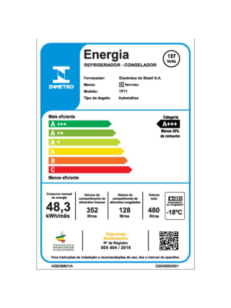 Geladeira electrolux frost free 480 litros tf71 duplex efficient autosense branca