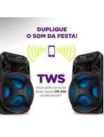 Caixa amplificada mondial connect party plus cm-250 com bluetooth, usb e rádio fm - 250w