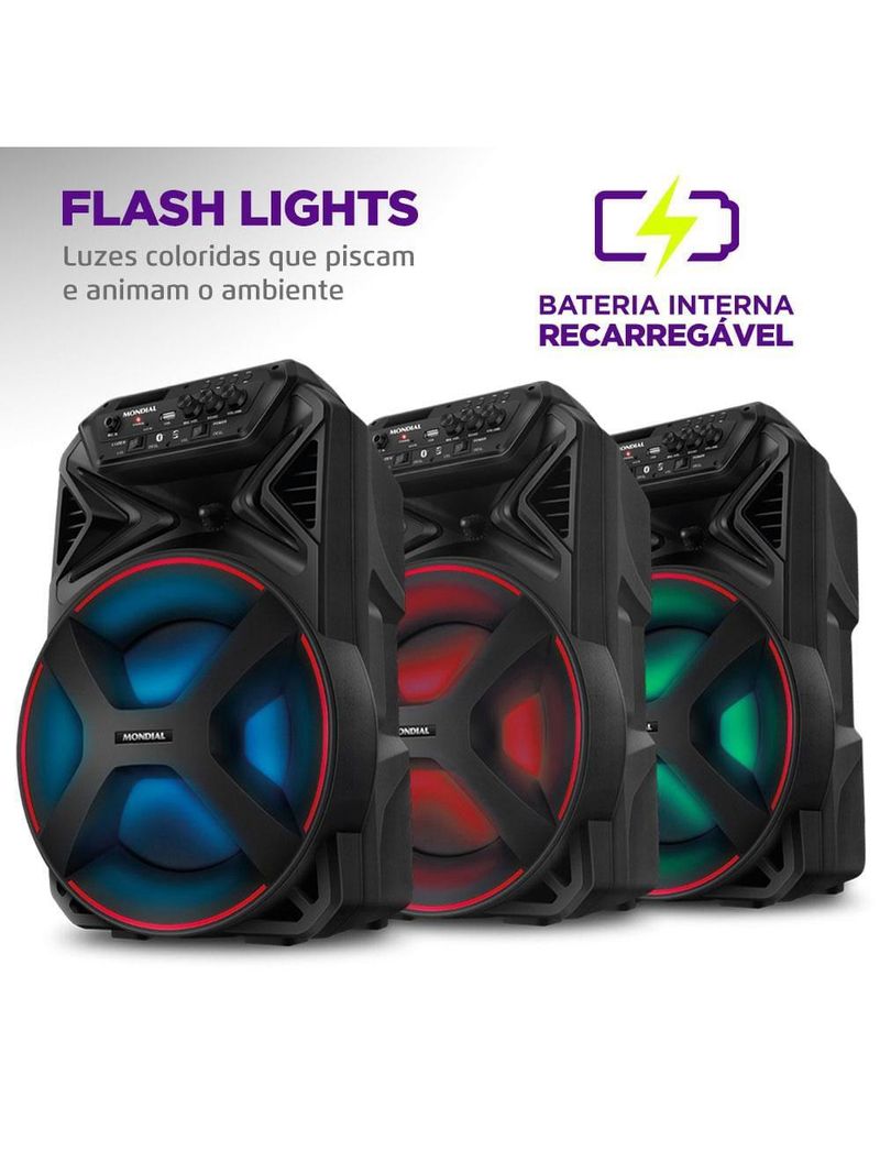 Caixa amplificada mondial connect party plus cm-250 com bluetooth, usb e rádio fm - 250w