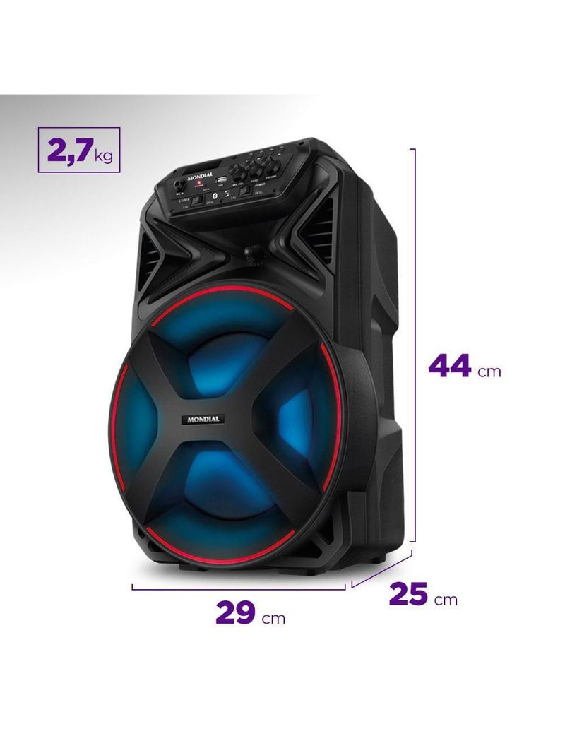 Caixa amplificada mondial connect party plus cm-250 com bluetooth, usb e rádio fm - 250w