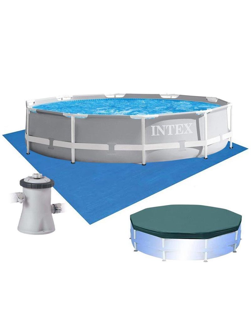 Piscina Intex 4485 Litros Estrutural Prism Cinza Capa Bomba 220v E Forro Intex