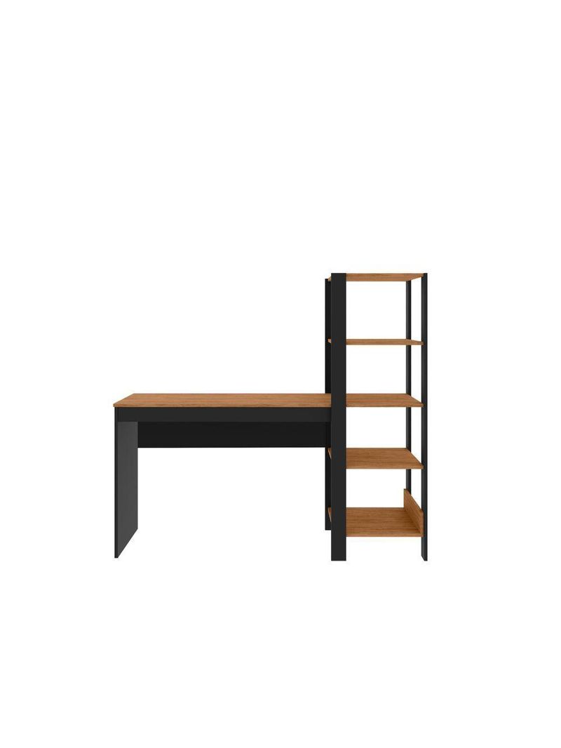 Mesa Escritório Computador Multiuso Com Estante Lateral Artemis Canela